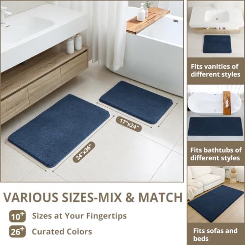Polyester Bathroom Rug 30"x50" Navy Blue, Large Soft Bath Mat - Image 3