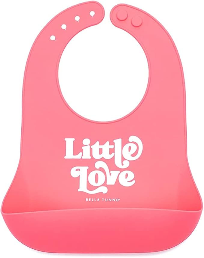 Baby Bib for Eating by Bella Tunno, Waterproof Silicone Bib with Large Food Catcher, Adjustable Fit for Babies 4-12 months & Toddlers 1-3 Years, Boys & Girls, Little Love