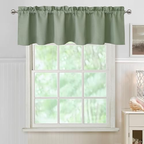 Chyhomenyc Sage Green Valance for Windows 14 inch, Faux Linen by Chyhomenyc