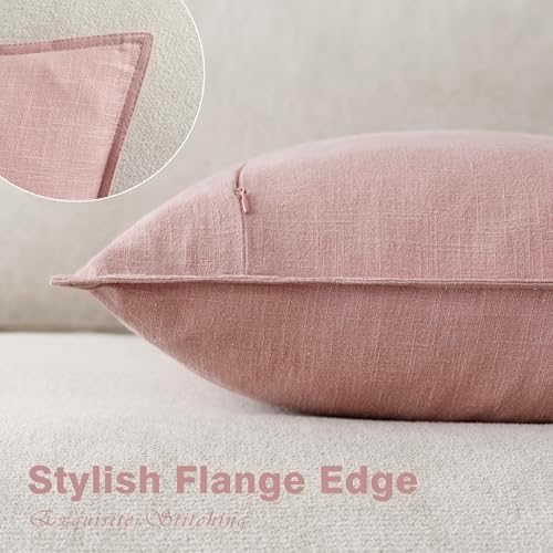 Foindtower Linen Solid Decorative Throw Pillow Covers 22x22 Inch Rose Pink - Image 3