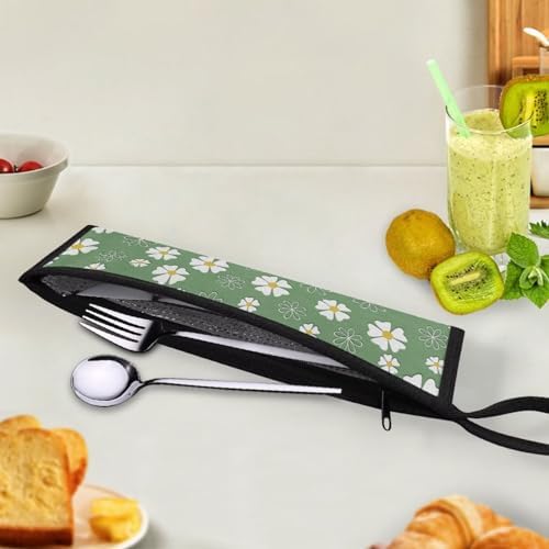 Daisy Print Reusable Travel Tableware Carrying Bag Storage Case Cutlery - Image 4