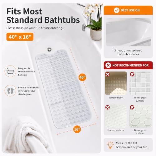 Yimobra Non Slip Bath Mat for Tub 40x16, Extra Long Bath Tub Mat - Image 2