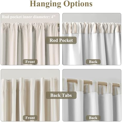 ZJDECOR Beige Striped Blackout Curtain Panels 95 Inch, Back Tab Rod Pocket - Image 2