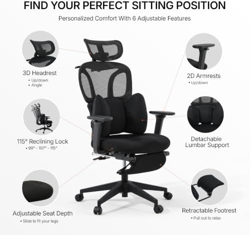 Ergonomic Office Chair for Long Hours Sitting, High Back Mesh Desk Chair - Image 3