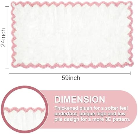 ORTIGIA Long Cute Scalloped Bathroom Rugs Runner, Fun Pink Plush Microfiber - Image 2