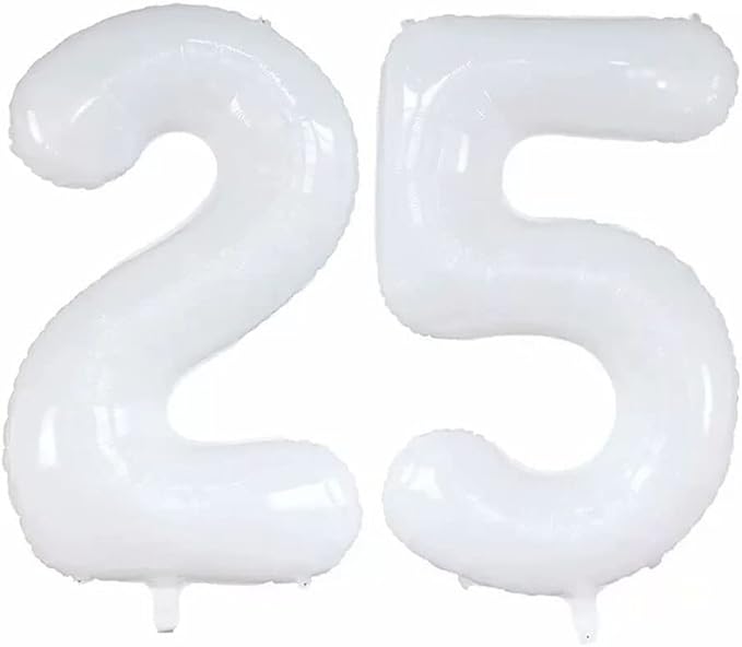 GOER Number 25 Balloons for 25th Birthday Party Decorations,42 Inch Jumbo Foil Helium 52 Balloons for 52nd Birthday Party Decoration (White)