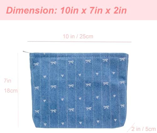 Flat Makeup Bag for Women, Zipper Cosmetic Pouch for Purse, Jean Blue - Image 4
