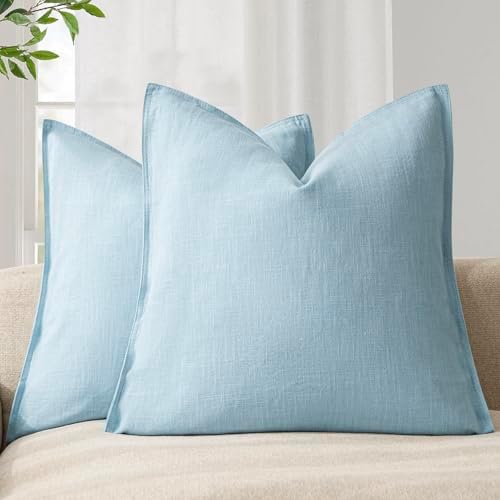 Foindtower Linen Solid Decorative Throw Pillow Covers 26x26 Inch Light Blue by Foindtower