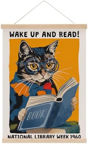 Funny Reading Cat Poster Hanger, Reading Nook Library Decor Wall Decor by Unknown