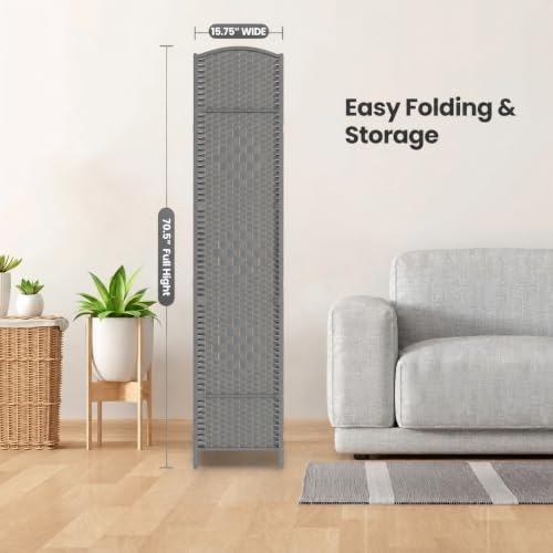 4 Panel Folding Room Divider, Woven Privacy Screen - Image 7