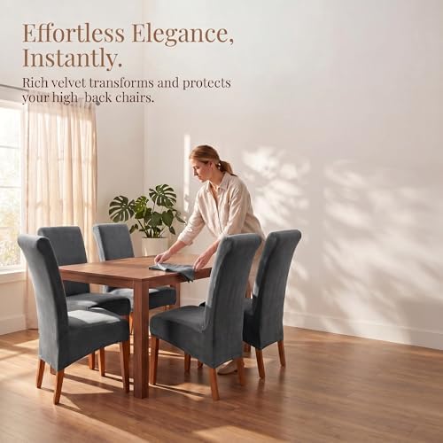 Deisy Dee Velvet Dining Chair Covers, Removable Washable Chair Protectors - Image 2