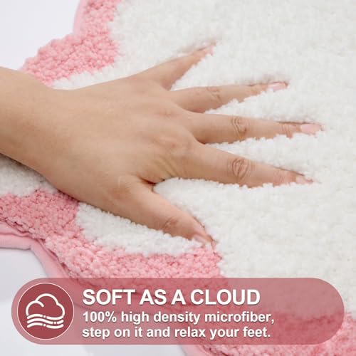 ORTIGIA Long Cute Scalloped Bathroom Rugs Runner, Fun Pink Plush Microfiber - Image 3