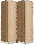 4 Panel Folding Room Divider, Woven Privacy Screen, Light Beige by cocosica