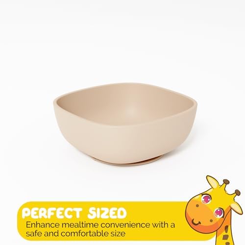 Baby Dinnerware Set with Bowl with suction and baby Utensils in Beige - - Image 3