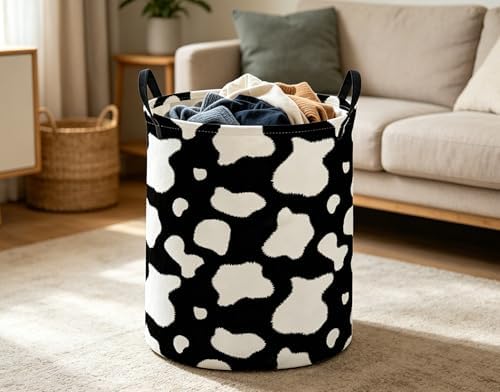 ESSME Kids Laundry Basket, Cow Hamper Collapsible Canvas Waterproof Storage Bin - Image 3