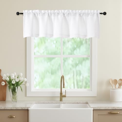 Valances for Windows, Light Filtering Faux Linen Textured Small Short Window by WelvetBLK