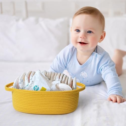 MEGASKET Yellow Woven Basket, Cute Cotton Rope Cat Dog Toy Bin Box, Small Woven - Image 5