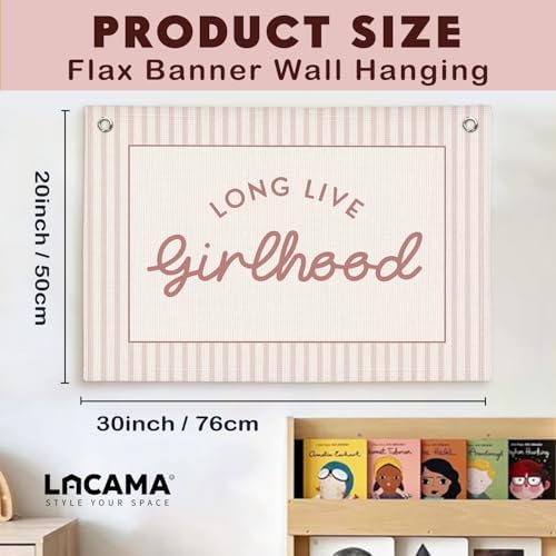 Lacama Long Live Girlhood Banner, Girls Room Decor Pink Linen Banner - Image 4