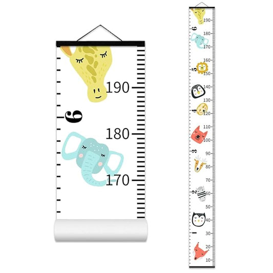 Cute Animals Growth Chart for Kids Baby Height Chart Ruler Removable Canvas Wooden Frame Hanging Wall Rulers Measurement Charts for Toddler Room Nursery Decor - 79"X7.9" with Black Wood