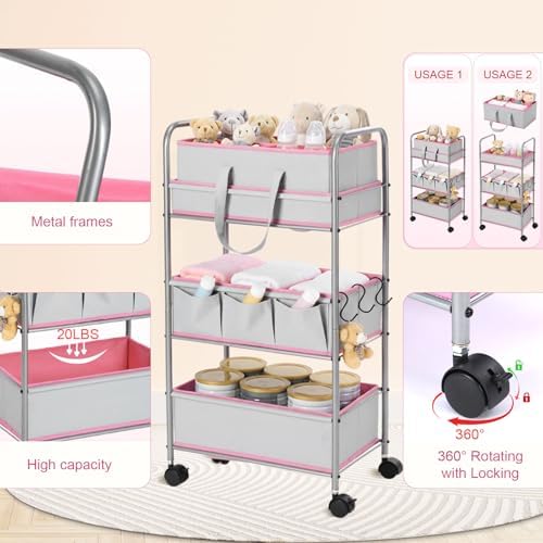 FoldTier 2in1 Baby Diaper Caddy Organizer Cart 3 Tier Large Capacity Metal - Image 3