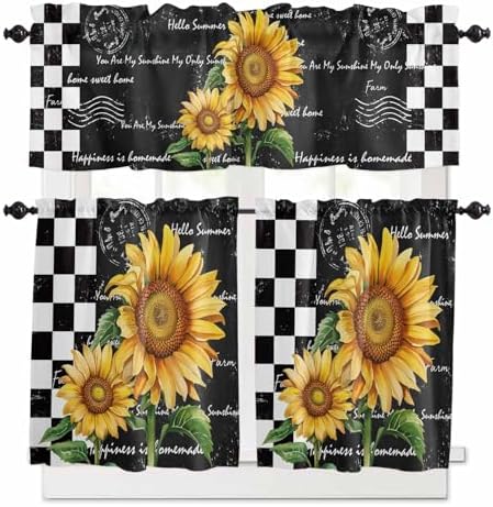 Kitchen Curtains and Valances Set, Farmhouse Sunflower Window Treatments Tiers by VandarllinHomeKitchenDecor
