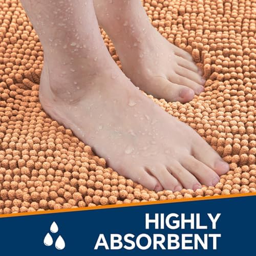 Chenille Bathroom Runner Rug 24"x60" Peach, Plush Bath Mat - Image 4