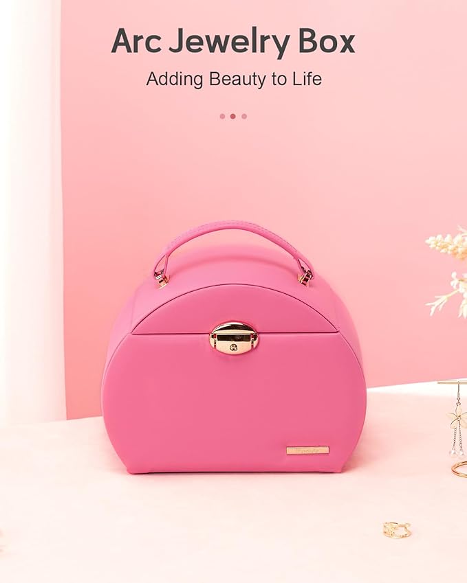 Homde Girls Jewelry Box Jewelry Storage Case Organizer with Mirror for Rings, Earrings, Bracelets, Necklaces (Pink + Gold)