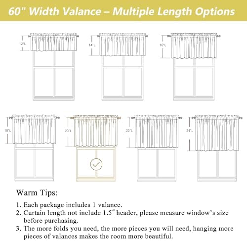 Natural Valances for Windows, Light Filtering Faux Linen Textured Small Short - Image 3