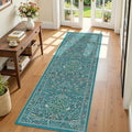 Whimsical Teal 2x6 Runner Rug for Entryway, Low Pile Ultra Thin Boho Kitchen by Jainmy