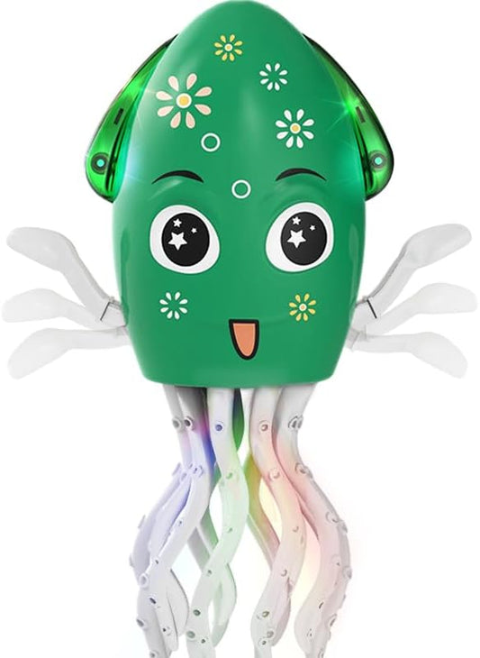 Dancing Octopus Toy Electric Crawling Baby Toy with Lights & Music Tummy Time Octopus Toy | DIY Expressions, Obstacle Avoidance | for Boys and Girls Party Gift Birthday, Christmas (Green)