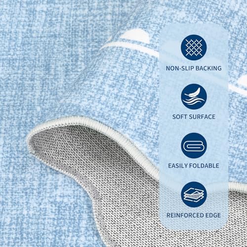 GarveeHome Scalloped Bow Rug 5x7 Washable Blue Rugs - Image 6