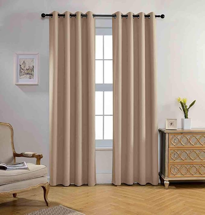 MIUCO Blackout Curtains Room Darkening Curtains Textured Grommet Window Curtains for Living Room 2 Panels 52x84 Inch Long Taupe