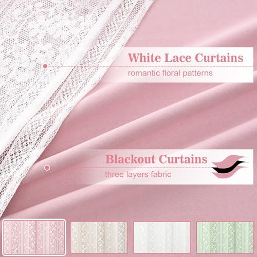 ASPMIZ Pink Blackout Curtains for Girls Bedroom Double Layer Curtains 52x63 - Image 3