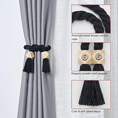 NICEEC 2 Pack Wooden Polyhedron Magnetic Curtain Tiebacks Boho Home Decor Drape - Image 3