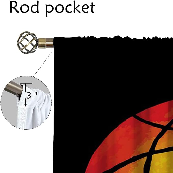 Red Basketball Blackout Curtains for Boy Girl Room Darkening Decor,Sport Theme and Motto Dark Background Bedroom Living Room Home Rod Pocket Thermal Insulated Window Curtain/Drapes Panel,42x63 Inch…