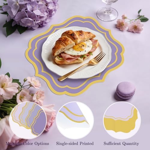 Stuffygreen 100 Pcs Purple Paper Placemats 13.4 x 12 Inch Disposable Scalloped - Image 3