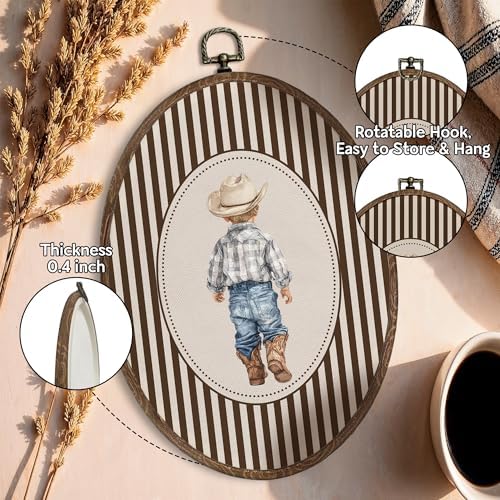 FLAWAFLOMA Western Cowboy Oval Wall Art Decor, Kids Room Canvas Wall Art Framed - Image 4