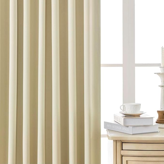 Joydeco Custom Blackout Curtains for Bedroom, 1 Panel Room Darkening Curtains & Drapes for Living Room Window Rod Pocket Back Tab (Custom Size,Light Beige)