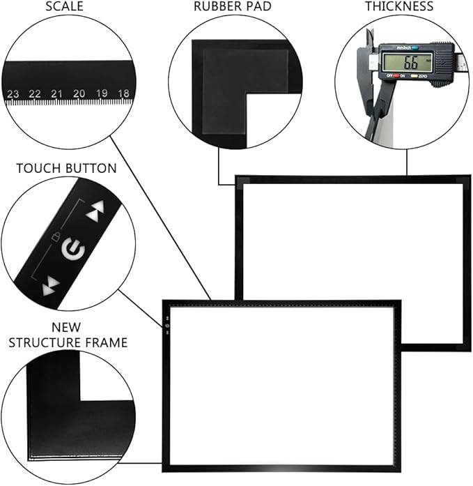 HSK A2 Artist tracing Light Box Copy Table 12V2A Adapter Dimmerable 5000 Lux Lock/Unlock Button Artcraft Light Pad for Tatto Drawing, Sketching, Animation,Diamond Painting