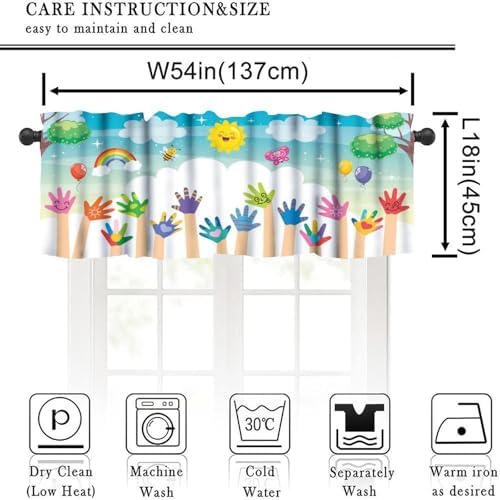 Kids Valance Curtain Colorful Rainbow Sun Puzzle Paint Handprint Bee Sun - Image 2