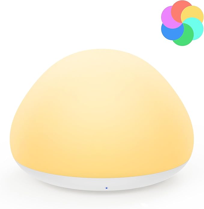 JolyWell Baby Night Light for Nursery, Soft Silicone Tap Control Night Lamp with 8 Color Changing, Stepless Dimming, Rechargeable Portable Night Light for Kids, 1H-Timer, Warm Light for Breastfeeding