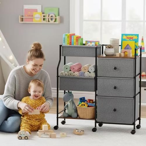 PandaEar Baby Diaper Caddy Organizer and Storage, 3-Tier Rolling Nursery Cart - Image 2