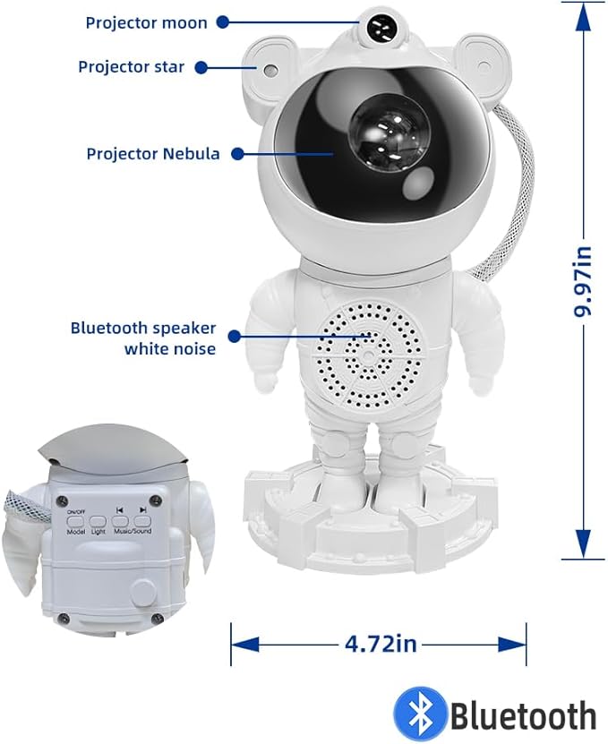 Astronaut Galaxy Projector-Star Projector,Bluetooth Speaker,White Noise, Star and Moon Galaxy Lights for Bedroom with Timer and Remote, Nebula Night Light 360° Adjustable, Starry Space Ceiling Lamp