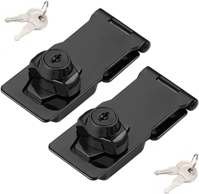 2 Packs Keyed Hasp Locks Twist Knob Keyed Locking Hasp for Small Doors, Cabinets and More,Stainless Steel Steel, Hasp Lock Catch Latch Safety Lock Door Lock with Keys (4inch, Bliack)