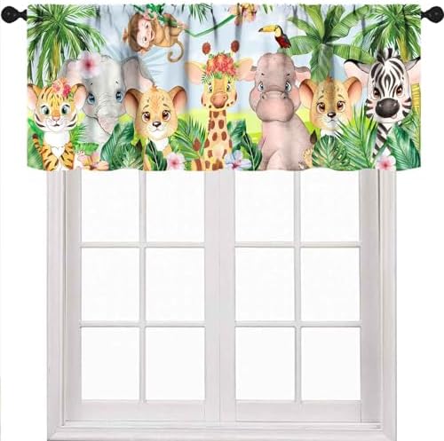 Jungle Safari Animals Window Valance, Woodland Jungle Animals Lion Giraffe by Unknown