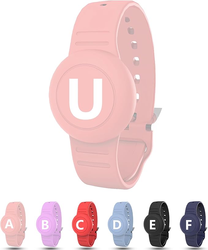 Waterproof Bracelet for AirTag Kids, Personalized Initial Letter Hidden Holder Compatible with Air Tag, Silicone Case for Airtag Adjustable Anti-Lost GPS Tracker for Toddler Child Elder, U