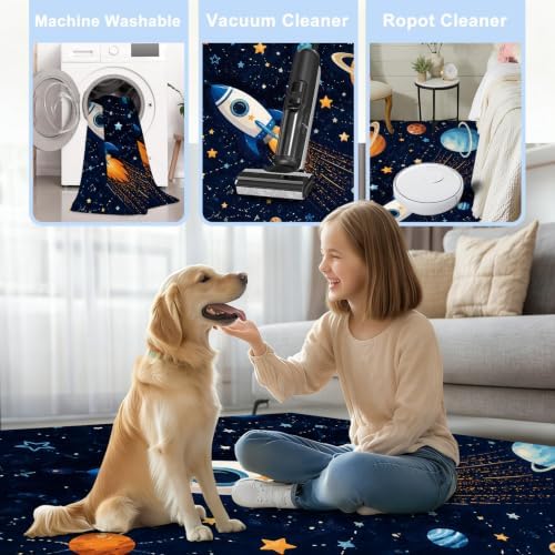 kxry Kids Galaxy Planet Entry Rug Outer Space Rocket Soft Floor Carpet 2X3 - Image 4