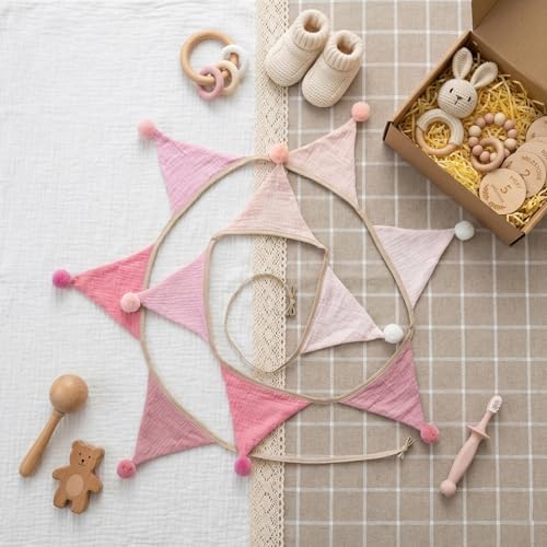 Fabric Bunting Banner, 2 Pack Handmade Neutral String Banner - Image 2