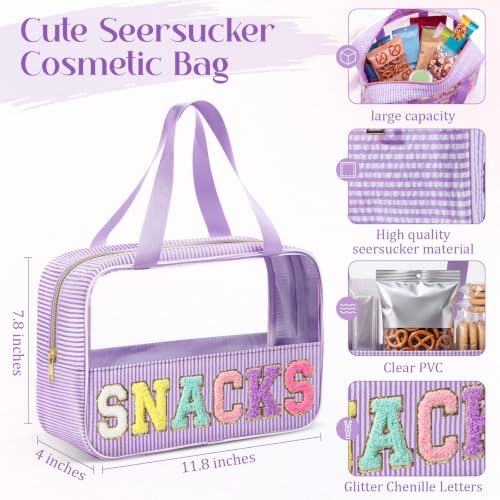 Sanwuta Seersucker Snacks Bag Chenille Letter Clear Makeup Bag - Image 3