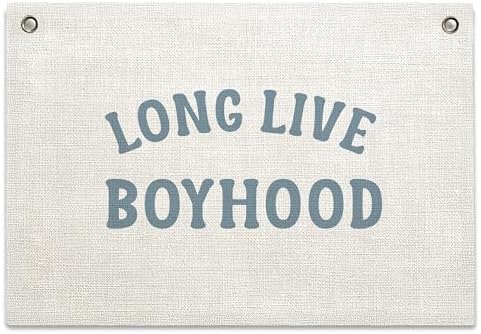 Long Live Boyhood Banner – Boy Room Decor Linen Banner Hanging Flag Retro Pink by RBAFAO
